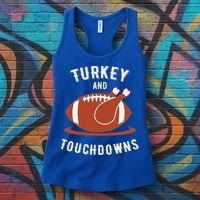 Turkey And Touchdowns Funny Thanksgiving Women's Tank Top thumb 3