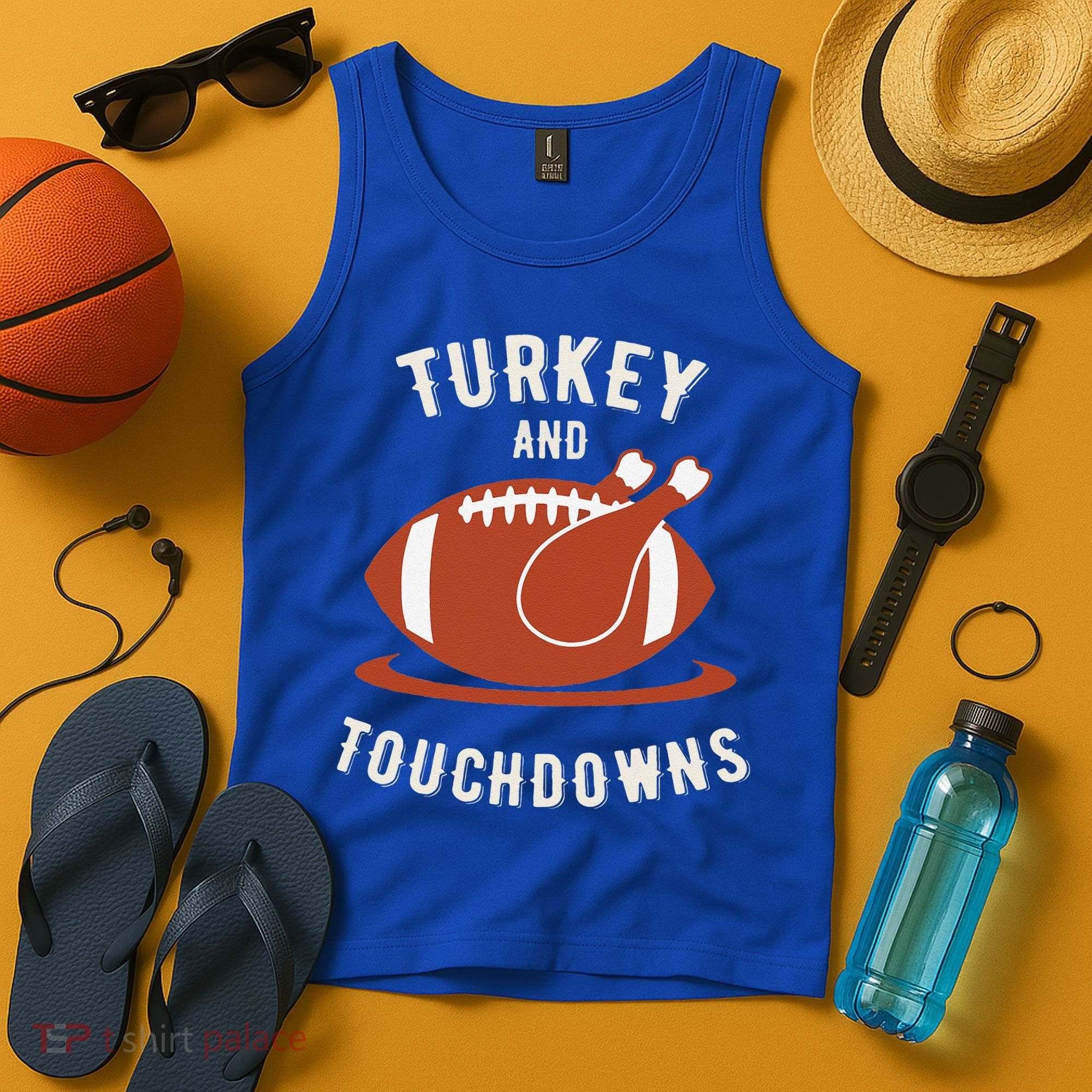 Turkey And Touchdowns Funny Thanksgiving Tank Top