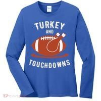 Turkey And Touchdowns Funny Thanksgiving Women's Long Sleeve Shirt thumb 0