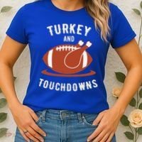 Turkey And Touchdowns Funny Thanksgiving Women's T-Shirt thumb 2