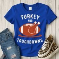 Turkey And Touchdowns Funny Thanksgiving Women's T-Shirt thumb 3