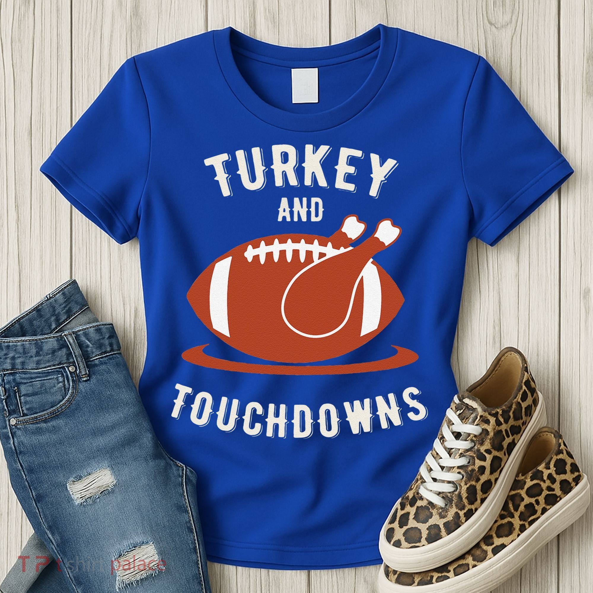 Turkey And Touchdowns Funny Thanksgiving Women's T-Shirt