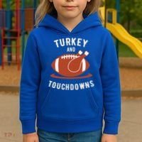 Turkey And Touchdowns Funny Thanksgiving Kids Hoodie thumb 3