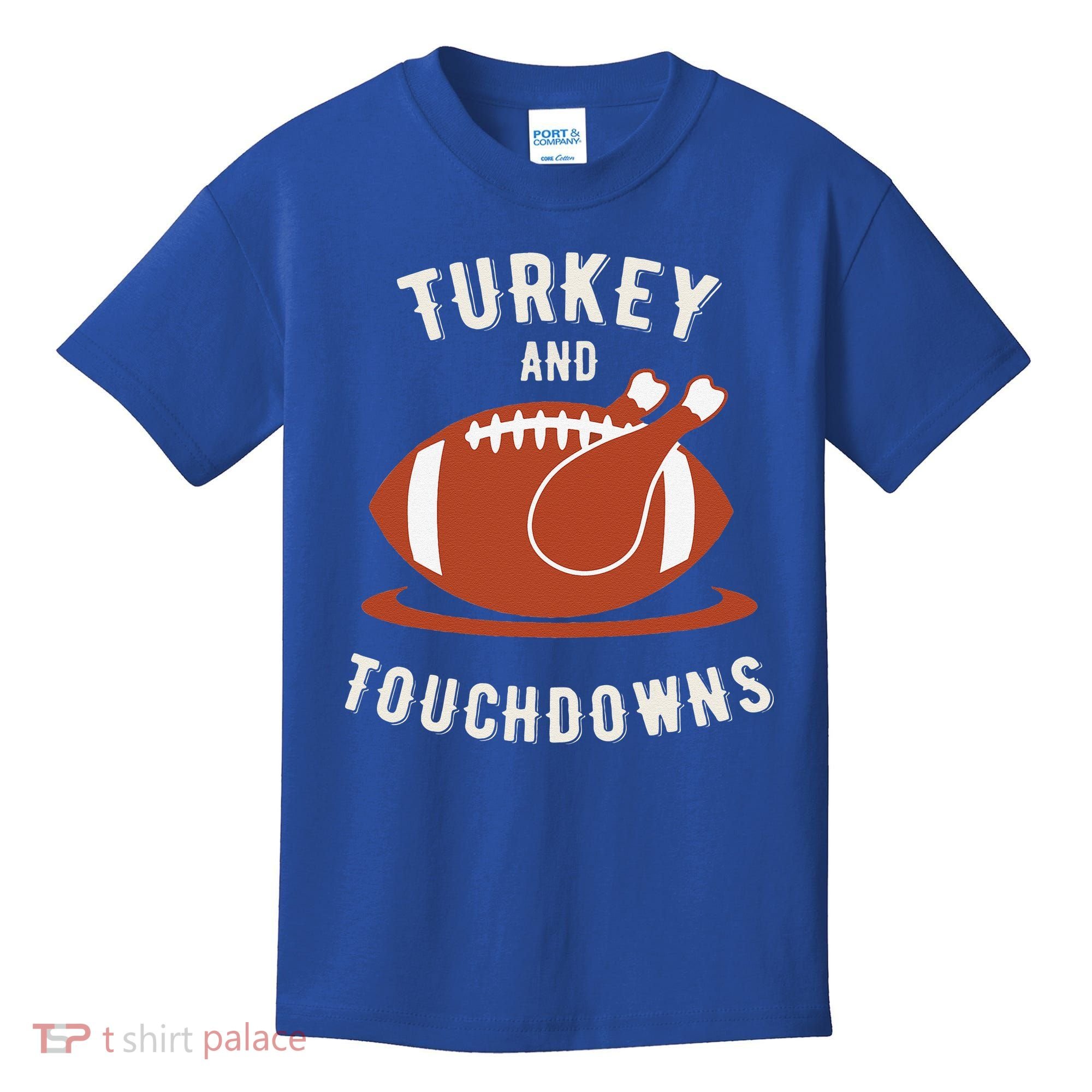 Turkey And Touchdowns Funny Thanksgiving Kids T-Shirt