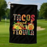 Tacos And Tequila Funny Drinking Taco Mexican Food Lover Golf Towel thumb 1
