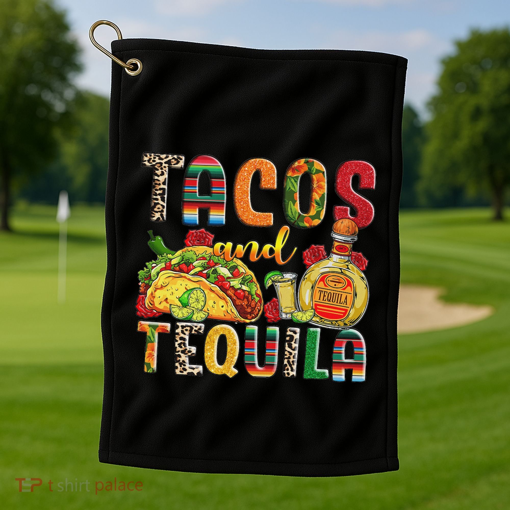 Tacos And Tequila Funny Drinking Taco Mexican Food Lover Golf Towel