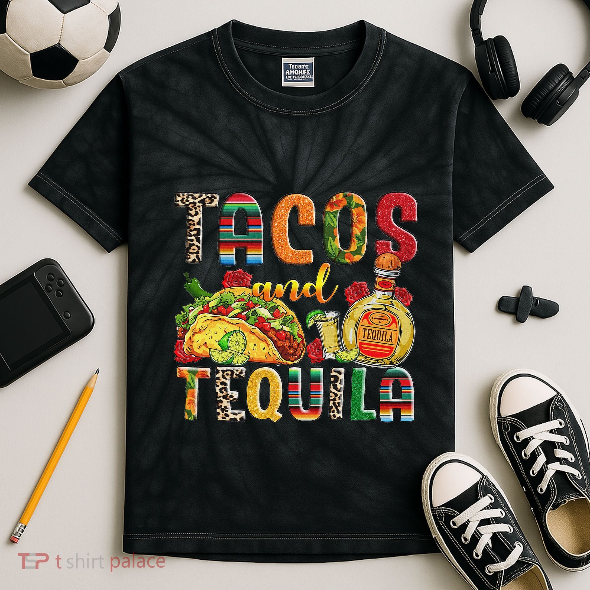 Tacos And Tequila Funny Drinking Taco Mexican Food Lover Kids Tie-Dye T-Shirt
