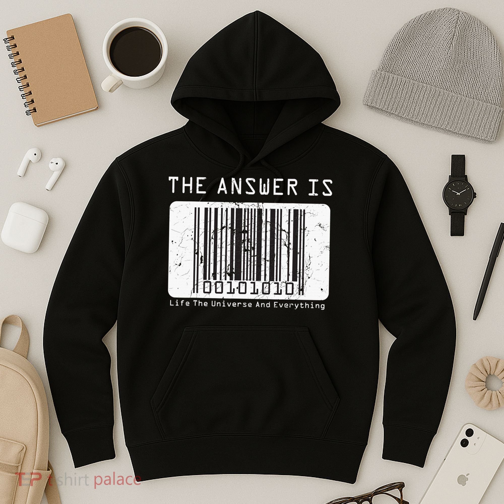 The Answer to Life The Universe and Everything in barcode Hoodie
