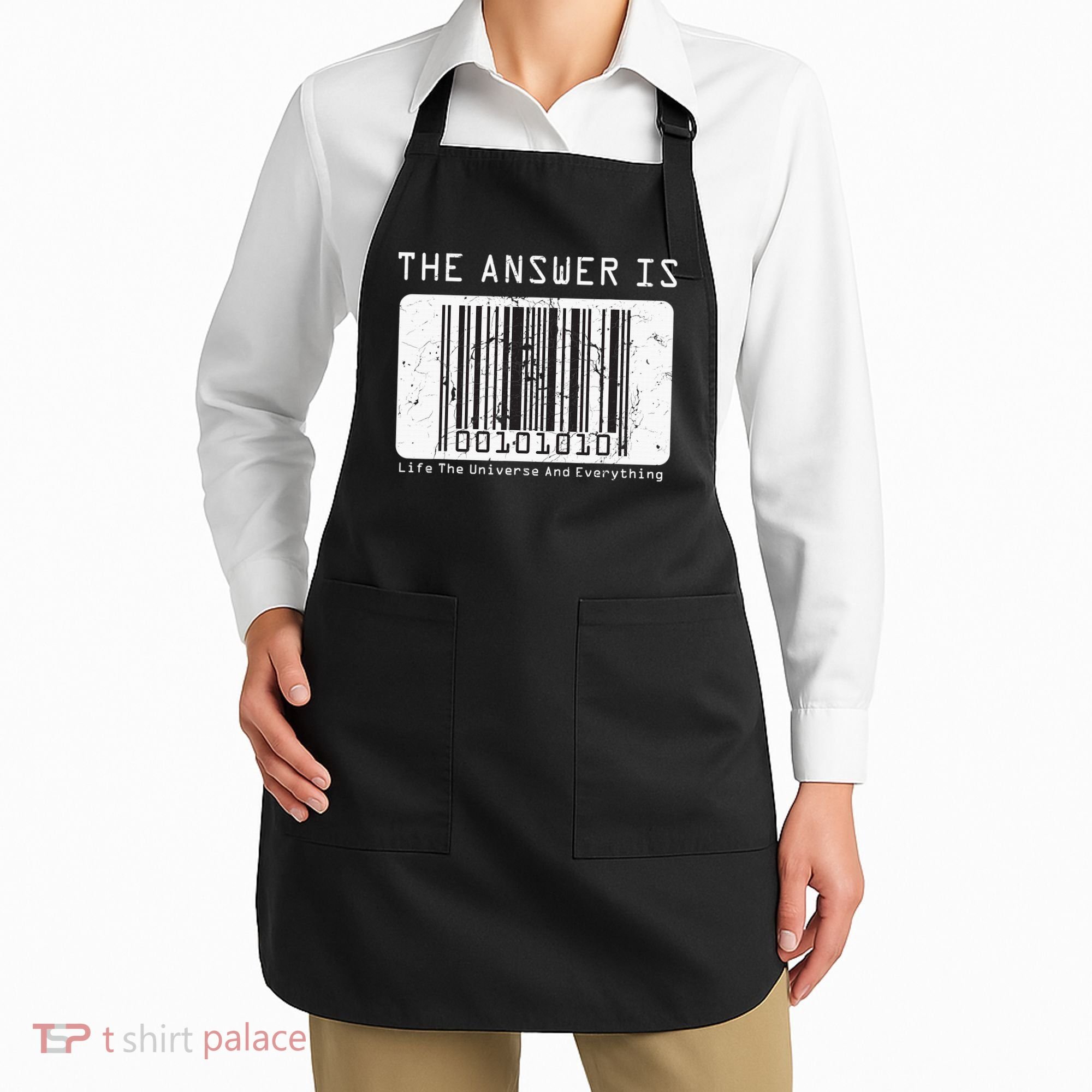 The Answer to Life The Universe and Everything in barcode Apron