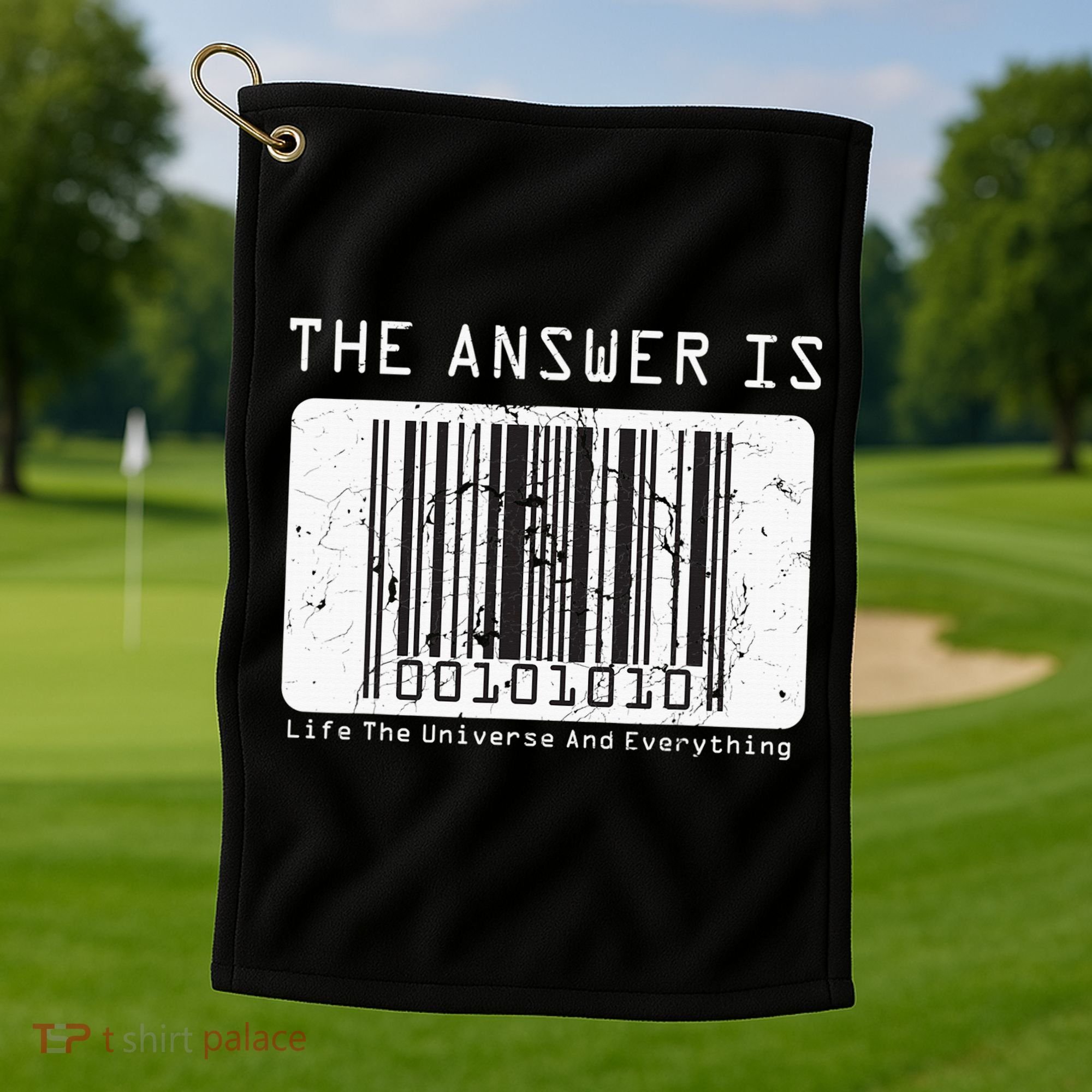 The Answer to Life The Universe and Everything in barcode Golf Towel