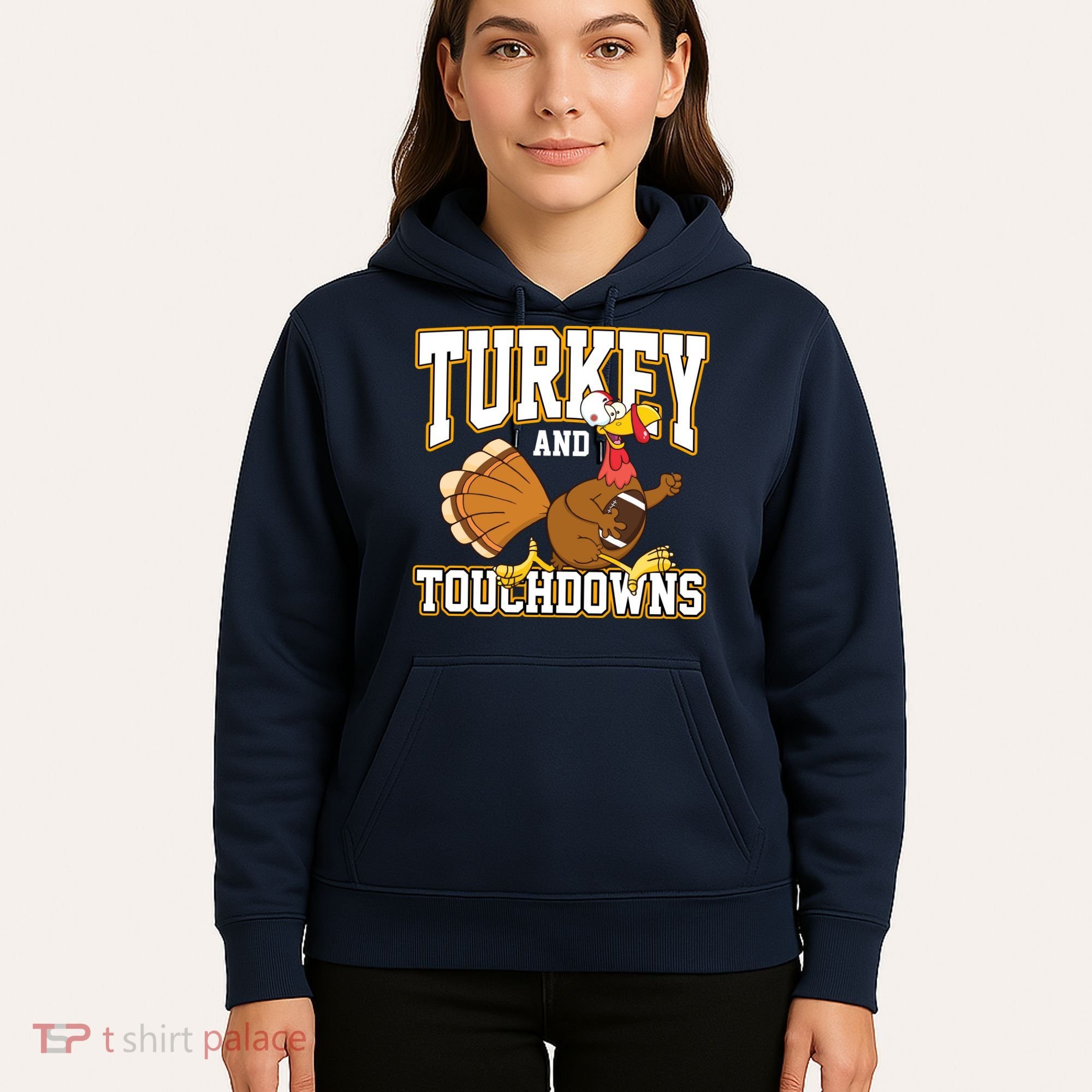 Turkey And Touchdowns Thanksgiving Football Hoodie