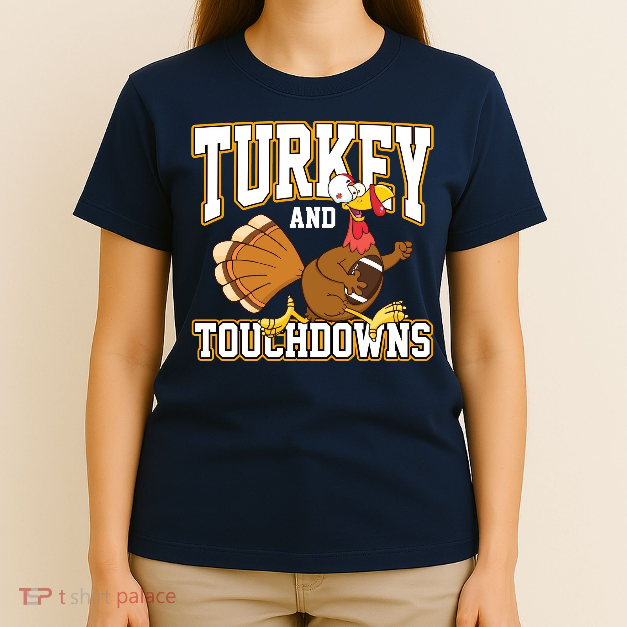 Turkey And Touchdowns Thanksgiving Football T-Shirt