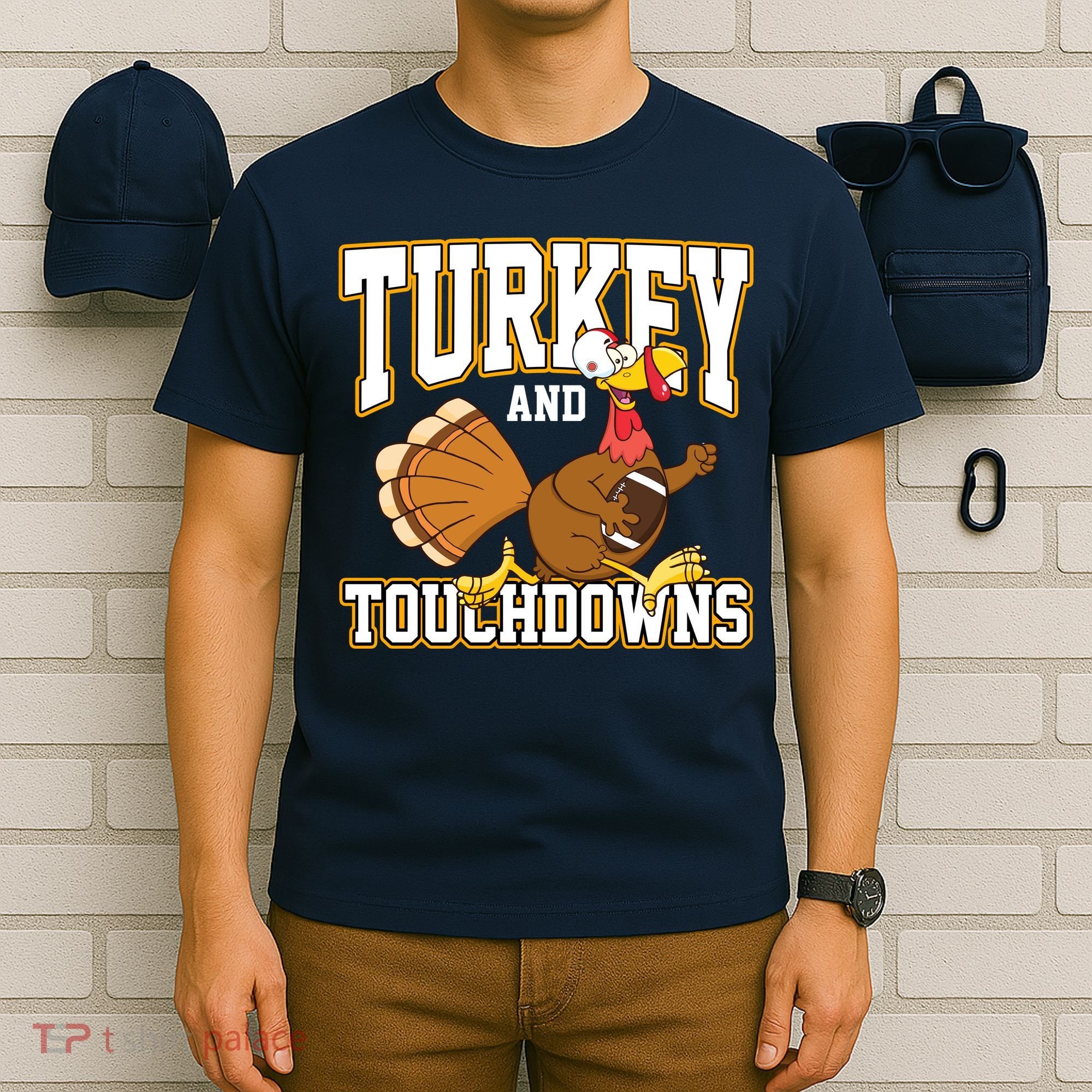 Turkey And Touchdowns Thanksgiving Football T-Shirt