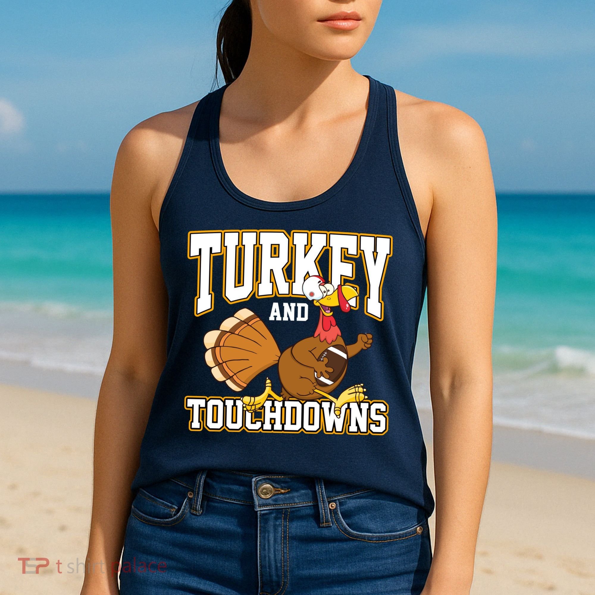 Turkey And Touchdowns Thanksgiving Football Women's Tank Top