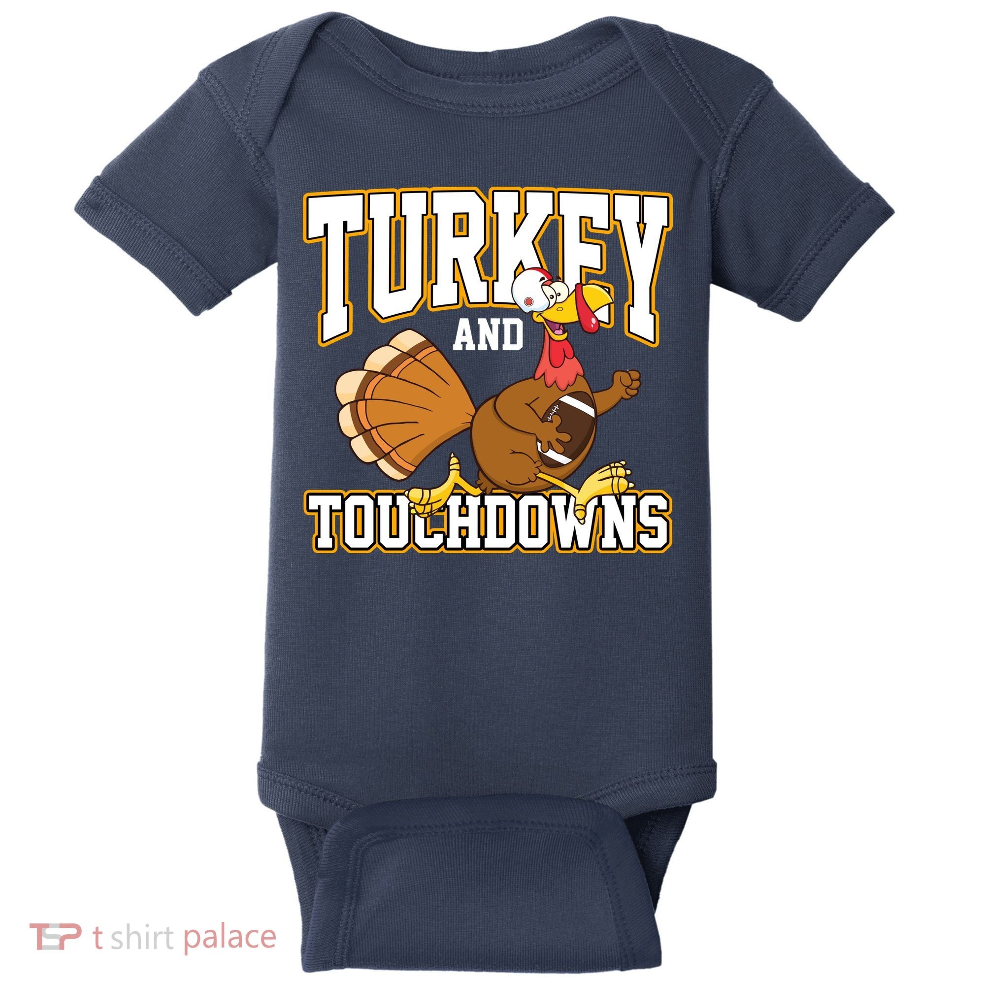Turkey And Touchdowns Thanksgiving Football Baby Bodysuit