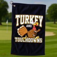 Turkey And Touchdowns Thanksgiving Football Golf Towel thumb 1