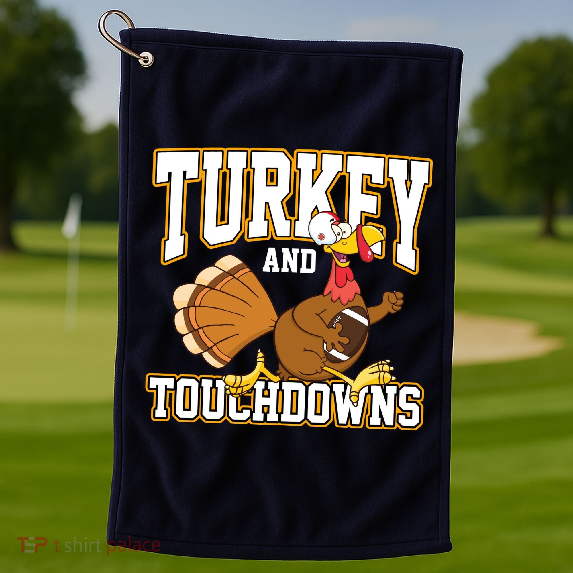 Turkey And Touchdowns Thanksgiving Football Golf Towel