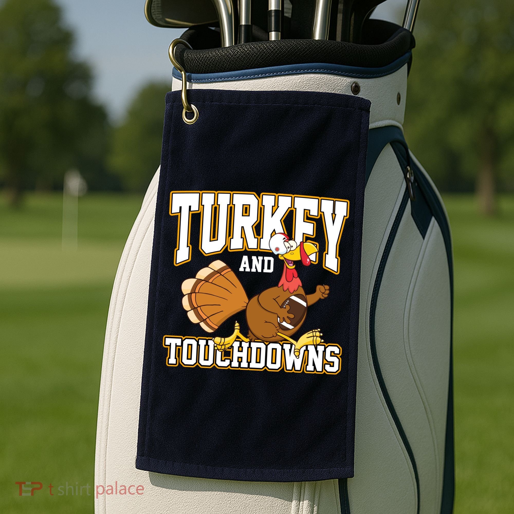 Turkey And Touchdowns Thanksgiving Football Golf Towel