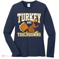 Turkey And Touchdowns Thanksgiving Football Women's Long Sleeve Shirt thumb 0