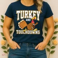 Turkey And Touchdowns Thanksgiving Football Women's T-Shirt thumb 2