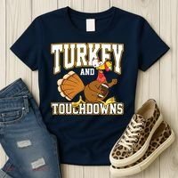 Turkey And Touchdowns Thanksgiving Football Women's T-Shirt thumb 3