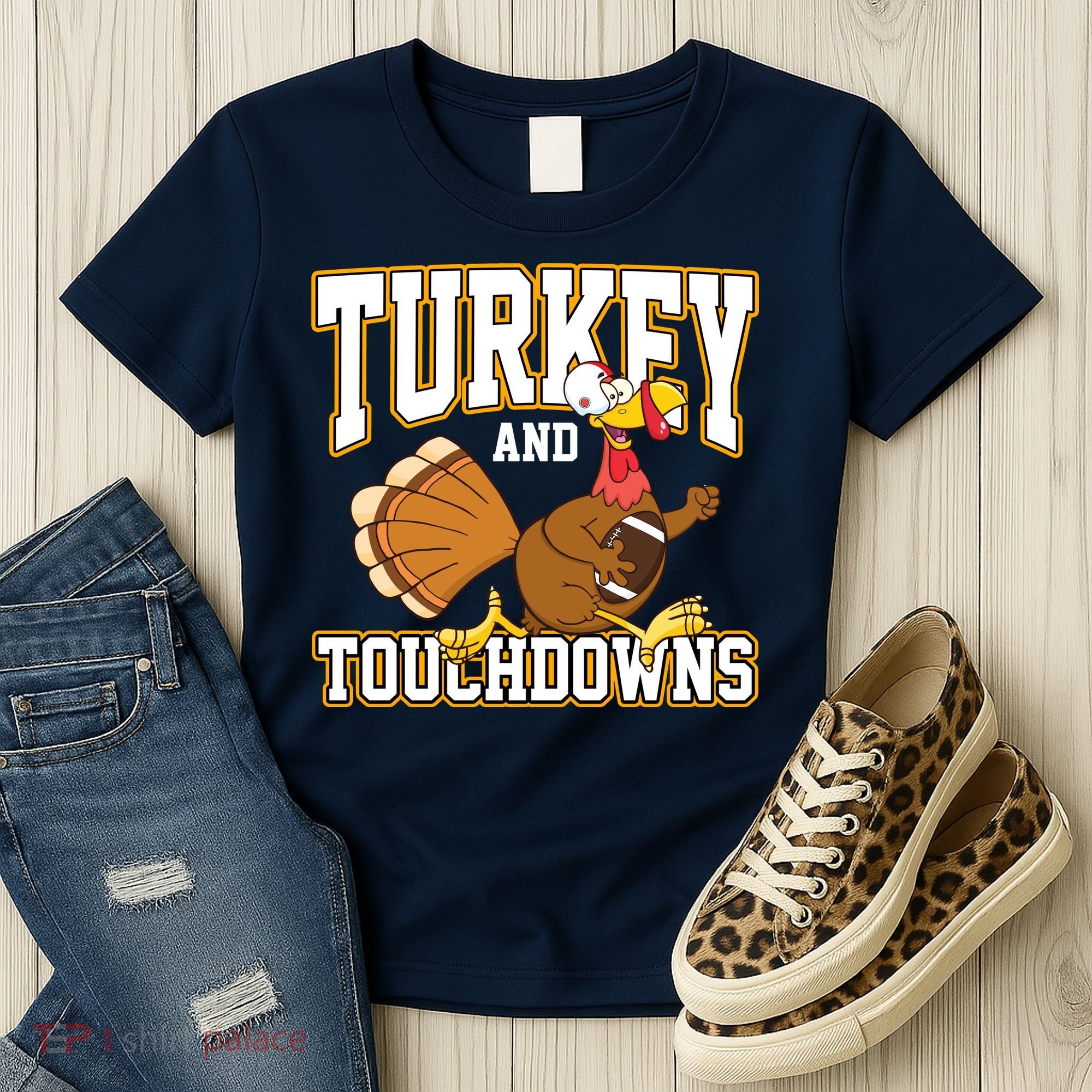 Turkey And Touchdowns Thanksgiving Football Women's T-Shirt
