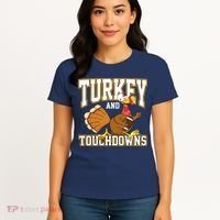 Turkey And Touchdowns Thanksgiving Football Women's T-Shirt thumb 4