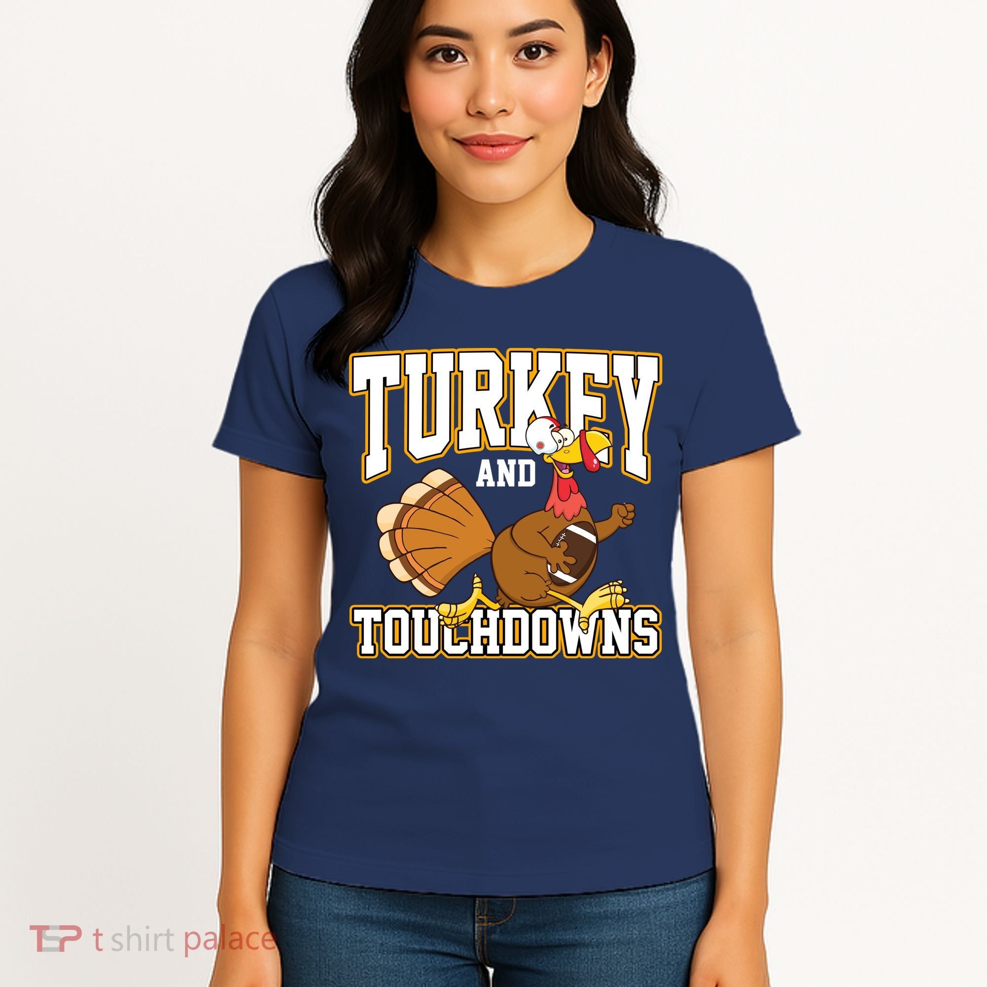 Turkey And Touchdowns Thanksgiving Football Women's T-Shirt
