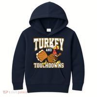 Turkey And Touchdowns Thanksgiving Football Kids Hoodie thumb 0