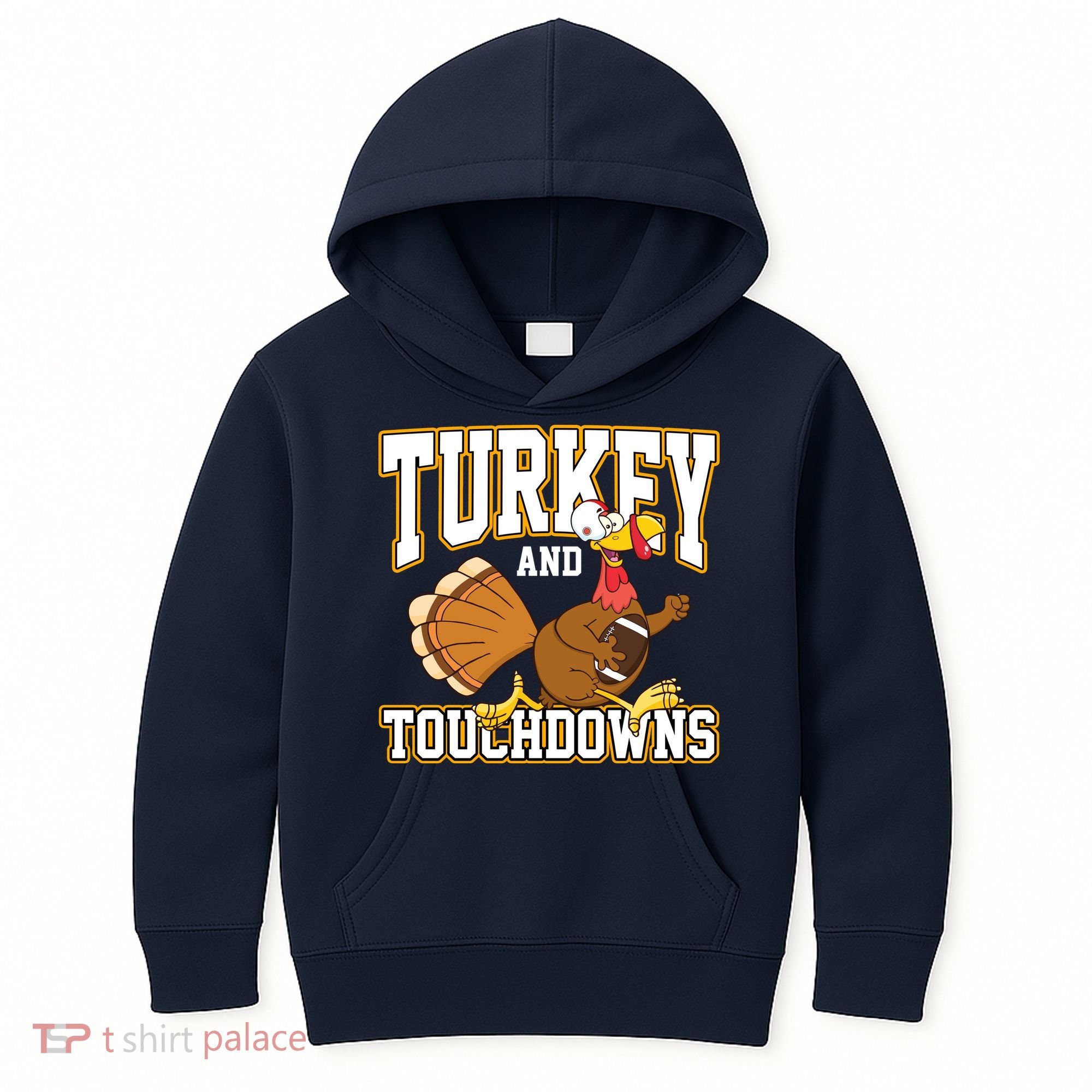 Turkey And Touchdowns Thanksgiving Football Kids Hoodie