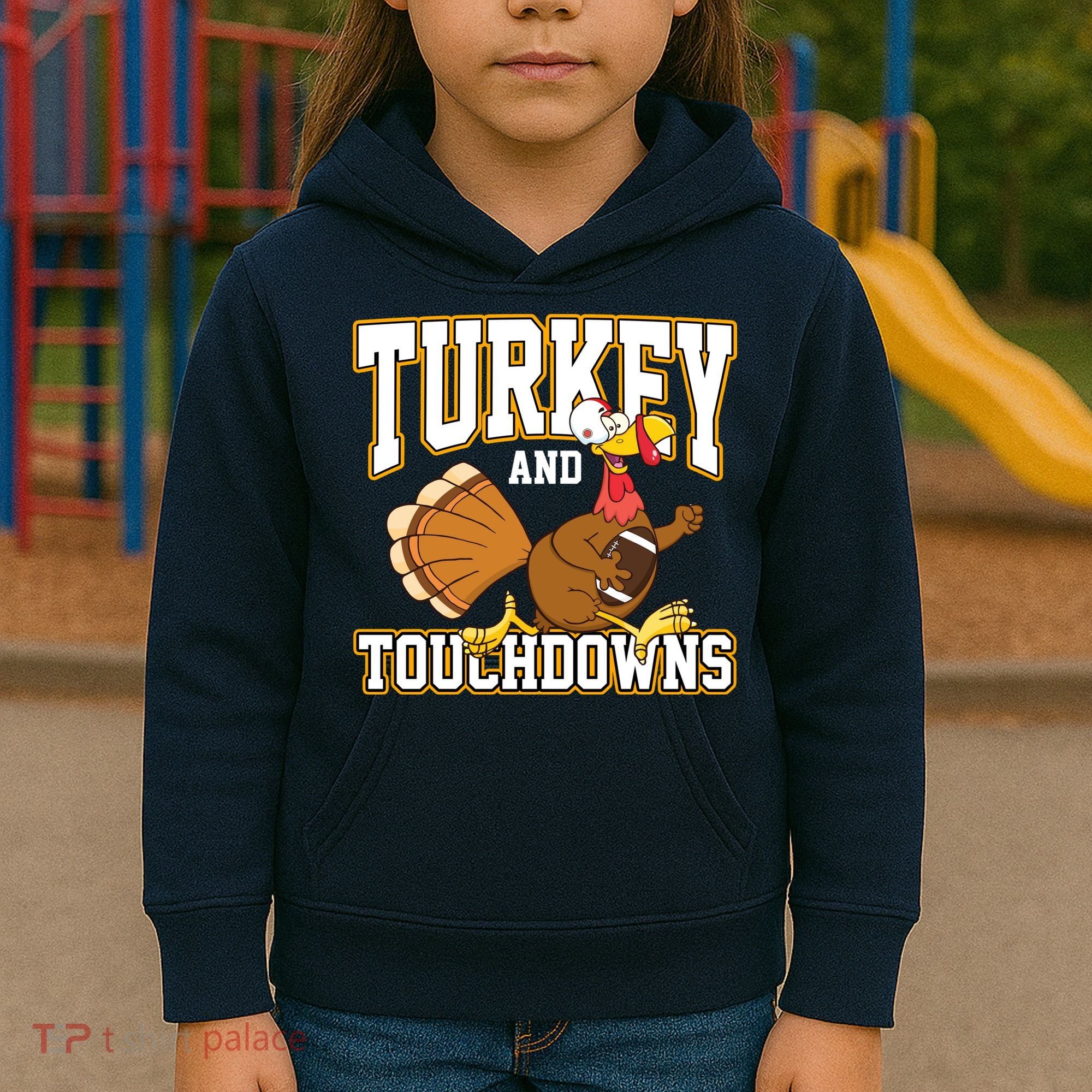 Turkey And Touchdowns Thanksgiving Football Kids Hoodie