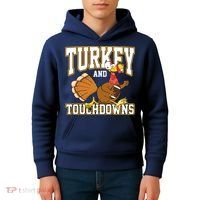 Turkey And Touchdowns Thanksgiving Football Kids Hoodie thumb 4