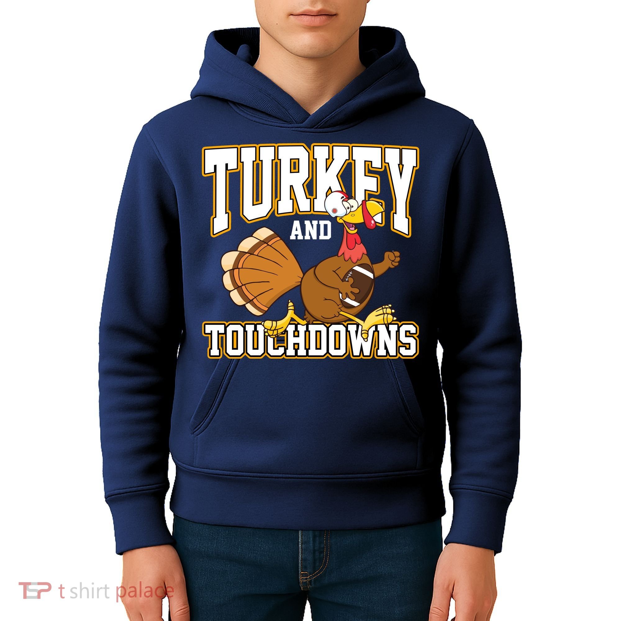 Turkey And Touchdowns Thanksgiving Football Kids Hoodie