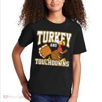 Turkey And Touchdowns Thanksgiving Football Kids T-Shirt thumb 2