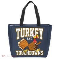Turkey And Touchdowns Thanksgiving Football Tote Bag thumb 0
