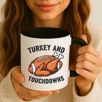 Turkey And Touchdowns Funny Thanksgiving Football Fan Coffee Mug thumb 3