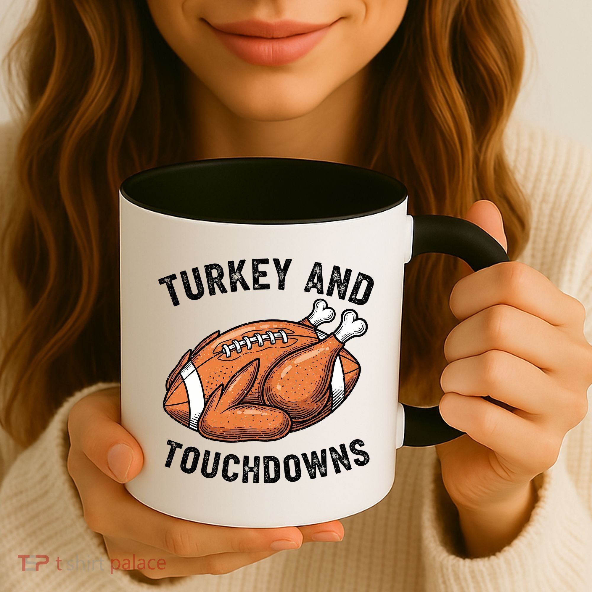 Turkey And Touchdowns Funny Thanksgiving Football Fan Coffee Mug