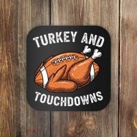 Turkey And Touchdowns Funny Thanksgiving Football Fan Coaster thumb 0