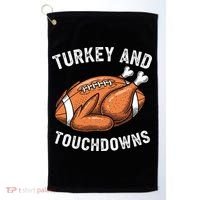 Turkey And Touchdowns Funny Thanksgiving Football Fan Golf Towel thumb 0