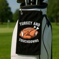 Turkey And Touchdowns Funny Thanksgiving Football Fan Golf Towel thumb 2