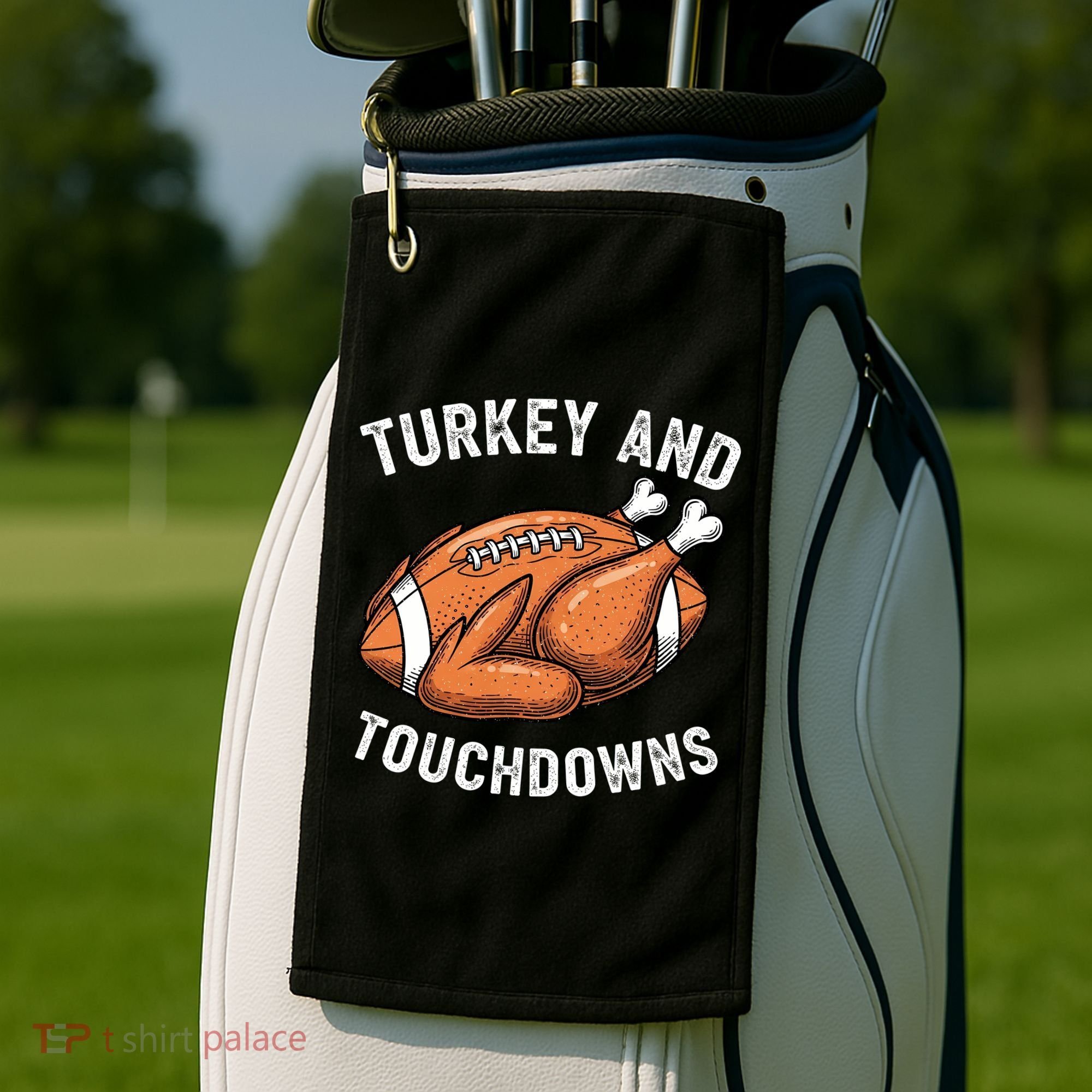 Turkey And Touchdowns Funny Thanksgiving Football Fan Golf Towel