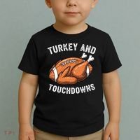 Turkey And Touchdowns Funny Thanksgiving Football Fan Toddler T-Shirt thumb 2