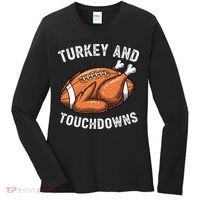 Turkey And Touchdowns Funny Thanksgiving Football Fan Women's Long Sleeve Shirt thumb 0