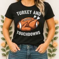 Turkey And Touchdowns Funny Thanksgiving Football Fan Women's T-Shirt thumb 2