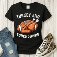 Turkey And Touchdowns Funny Thanksgiving Football Fan Women's T-Shirt thumb 3