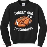 Turkey And Touchdowns Funny Thanksgiving Football Fan Kids Sweatshirt thumb 0