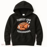 Turkey And Touchdowns Funny Thanksgiving Football Fan Kids Hoodie thumb 0