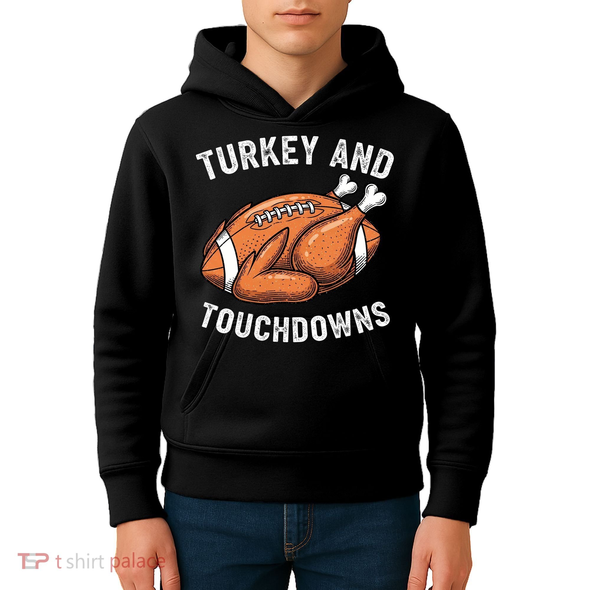 Turkey And Touchdowns Funny Thanksgiving Football Fan Kids Hoodie