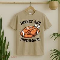 Turkey And Touchdowns Funny Thanksgiving Football Fan T-Shirt thumb 2