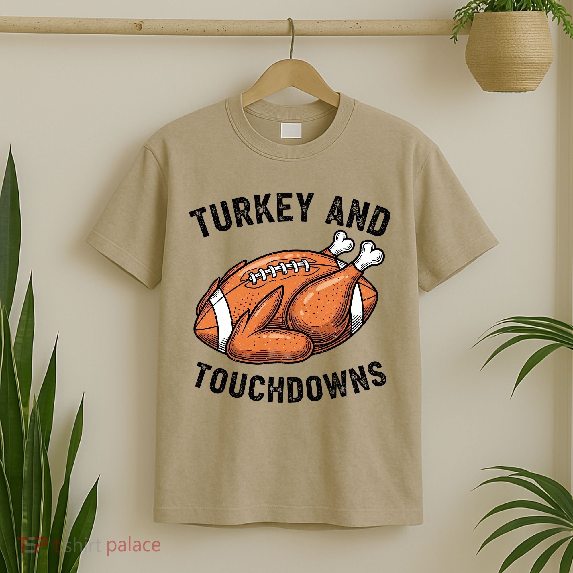 Turkey And Touchdowns Funny Thanksgiving Football Fan T-Shirt
